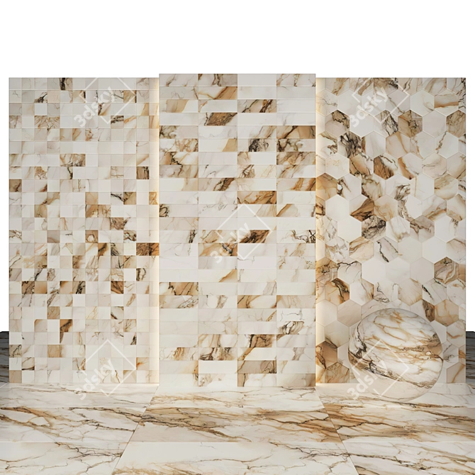 Elegant Tru Gold Marble Slabs 3D model image 3