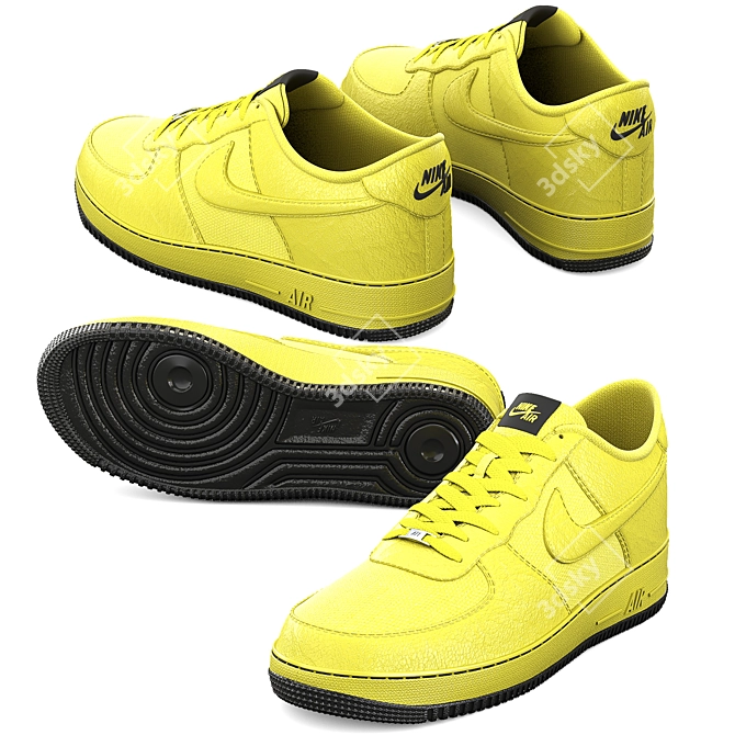 Yellow Nike AF1 Sneakers 3D model image 2