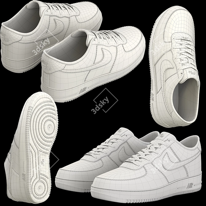 Yellow Nike AF1 Sneakers 3D model image 5