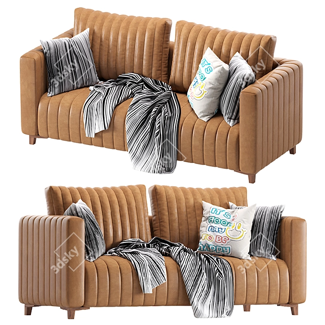 Wave Leather Modern Sofa 3D model image 1