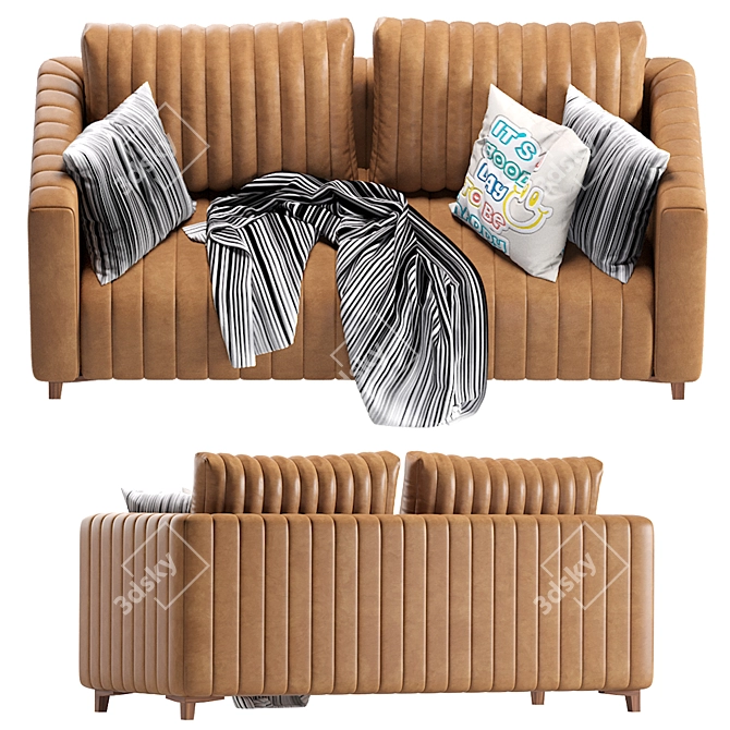 Wave Leather Modern Sofa 3D model image 3