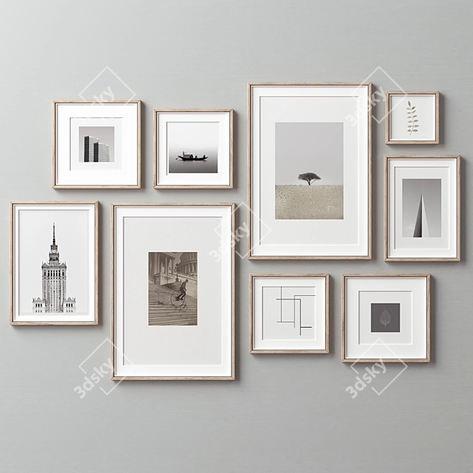 9-Piece Picture Frames Collection - Variety of Sizes & Textures 3D model image 3