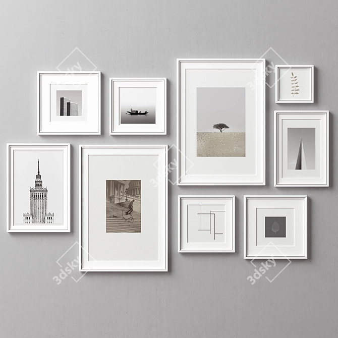 9-Piece Picture Frames Collection - Variety of Sizes & Textures 3D model image 4