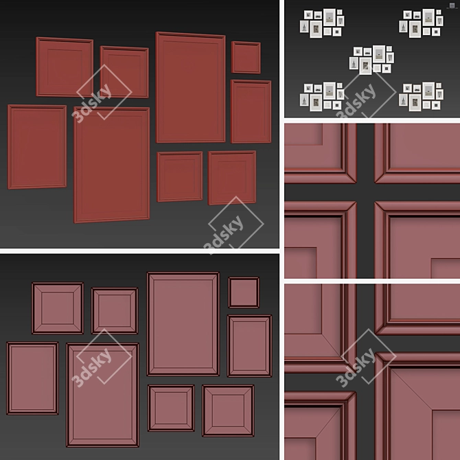 9-Piece Picture Frames Collection - Variety of Sizes & Textures 3D model image 5