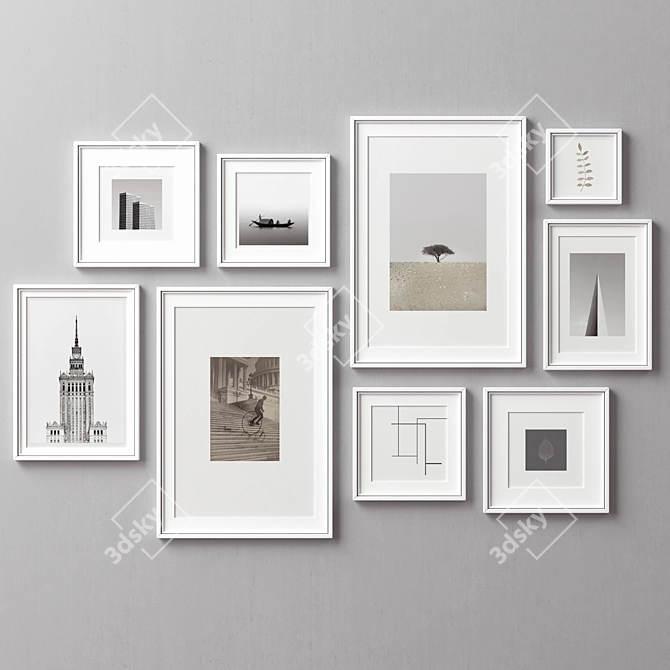 9-Piece Picture Frames Collection - Variety of Sizes & Textures 3D model image 7