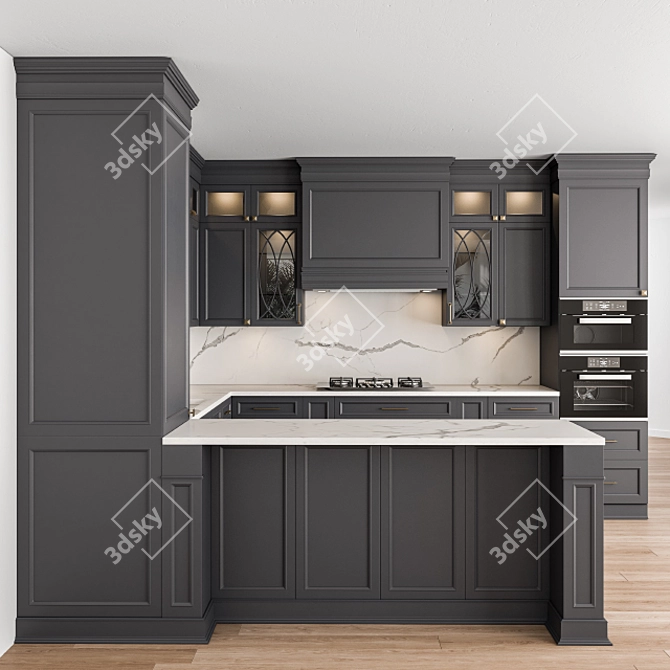 Neo Classic Kitchen Set - Gray & White 3D model image 1