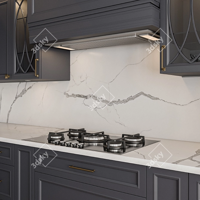 Neo Classic Kitchen Set - Gray & White 3D model image 2