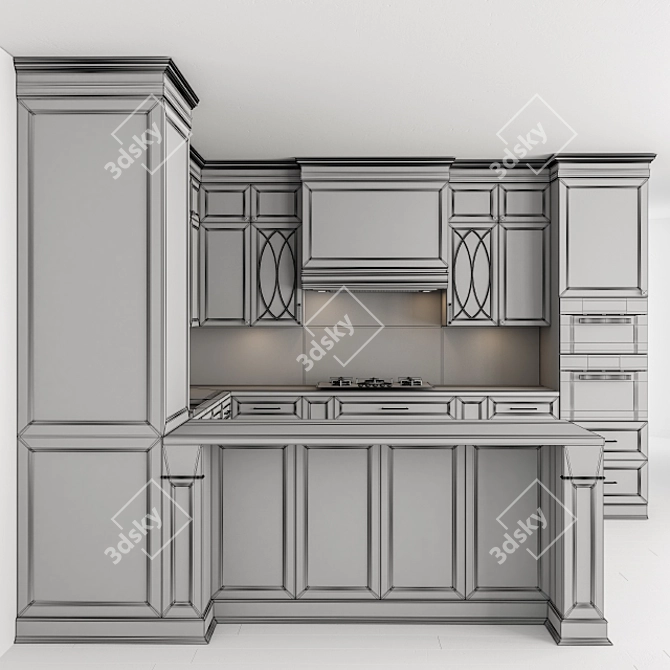 Neo Classic Kitchen Set - Gray & White 3D model image 4