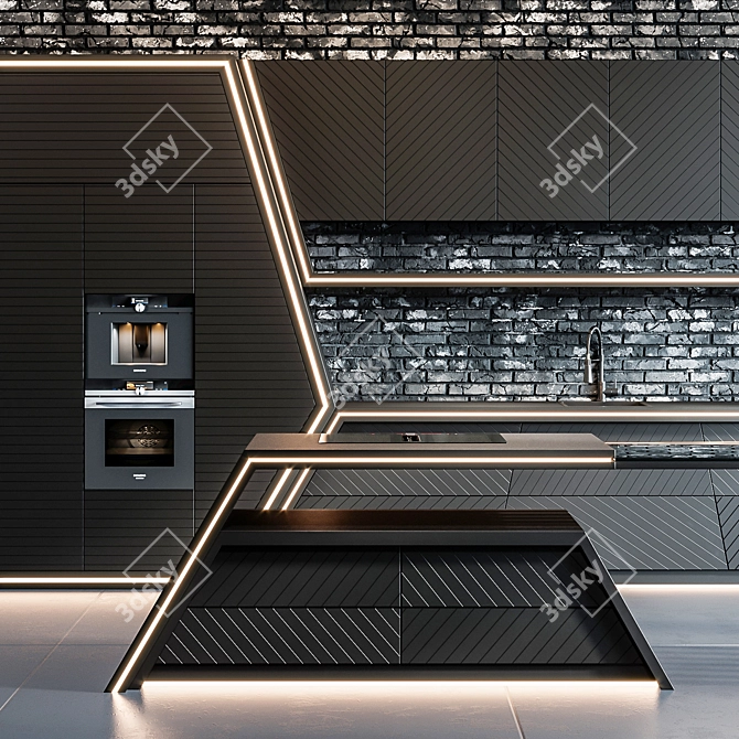 Black Steel Kitchen Appliance Set 3D model image 3