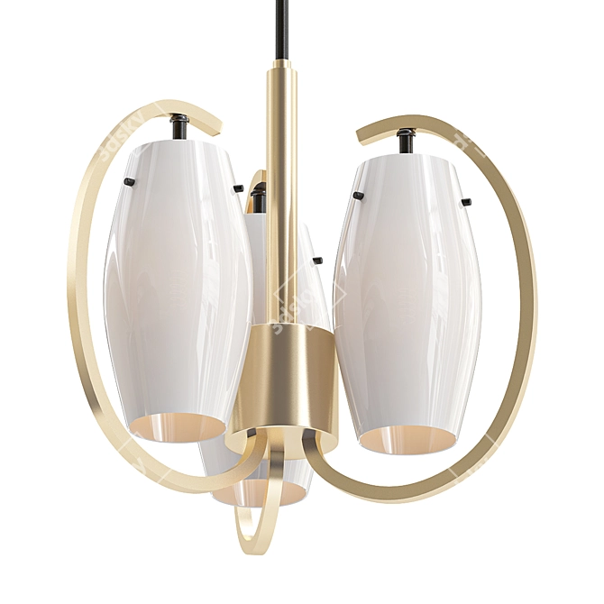 Elegant Italian Chandelier: 1950s, Satin Glass and Brass 3D model image 1