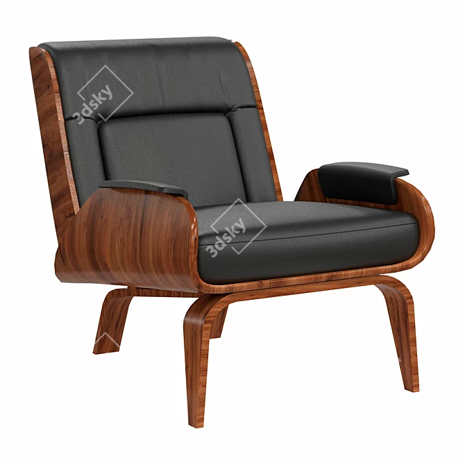 Paulo Leather Bent Ply Chair 3D model image 4