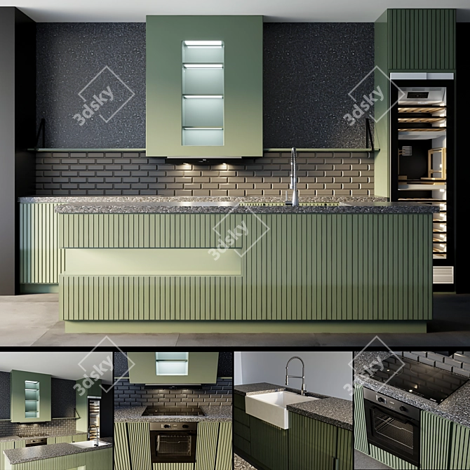 Modern Kitchen Set with Miele Appliances 3D model image 1