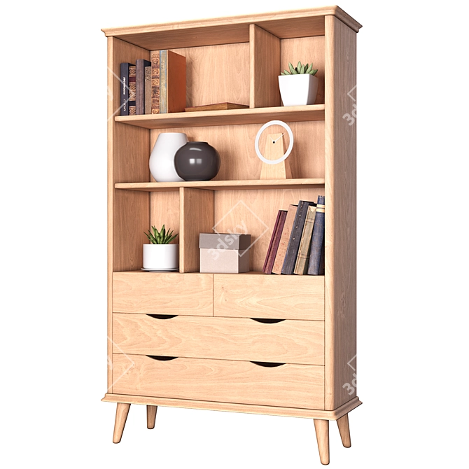 Natural Wood Shelving, Modern Design 3D model image 1