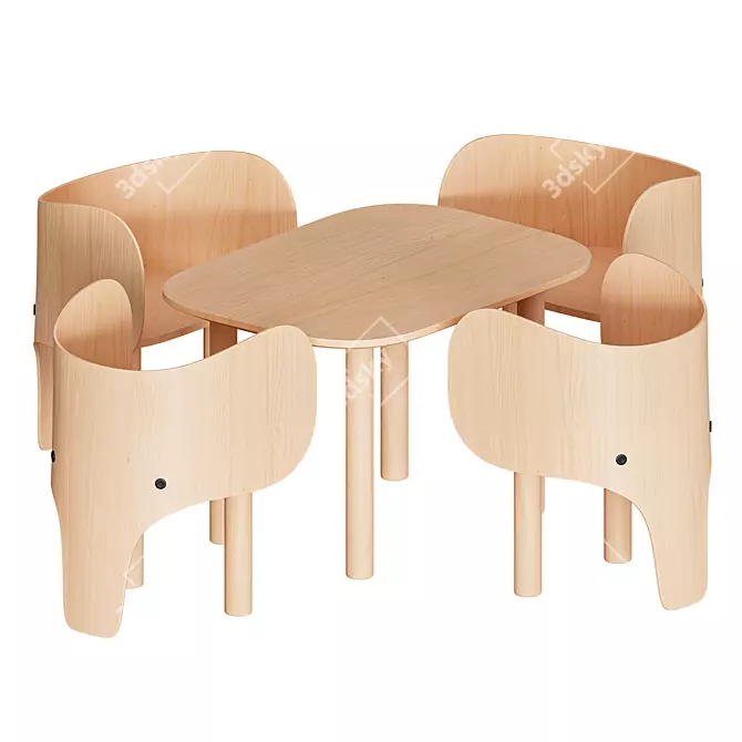 Adorable Elephant Chair & Table Set 3D model image 1