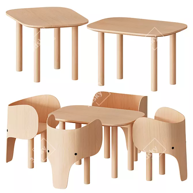 Adorable Elephant Chair & Table Set 3D model image 2