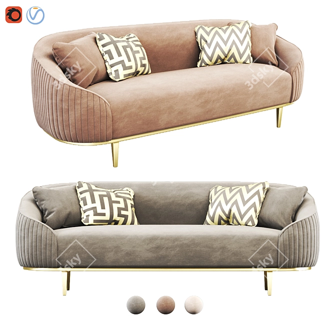 Elegant Ella 3-Seat Sofa: Chalk & Brass 3D model image 1