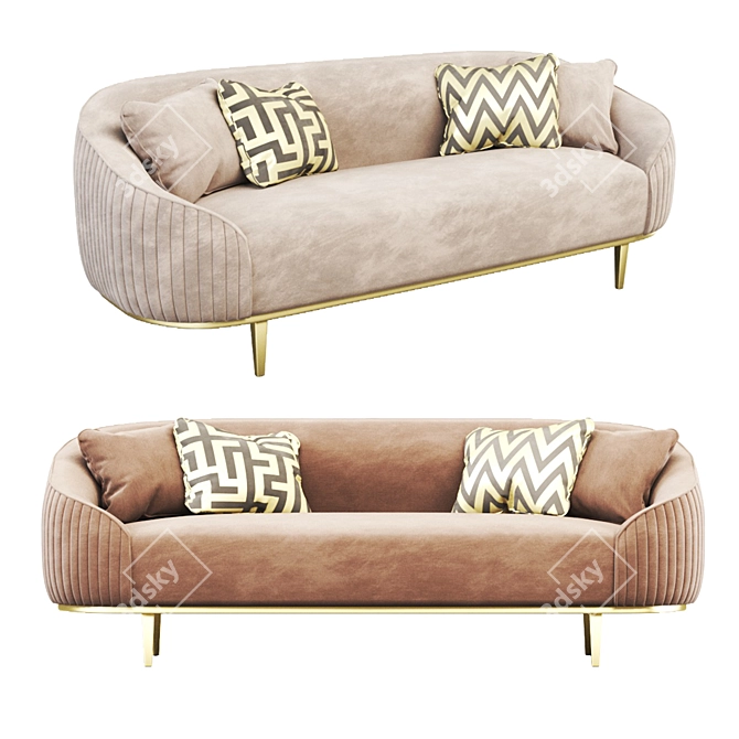 Elegant Ella 3-Seat Sofa: Chalk & Brass 3D model image 2