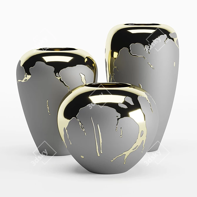 Gilded Ceramic Vases Set 3D model image 1