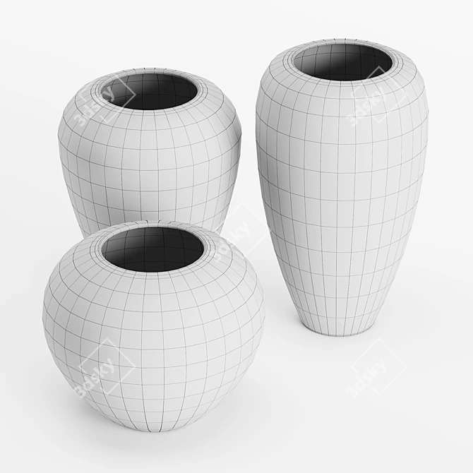 Gilded Ceramic Vases Set 3D model image 3