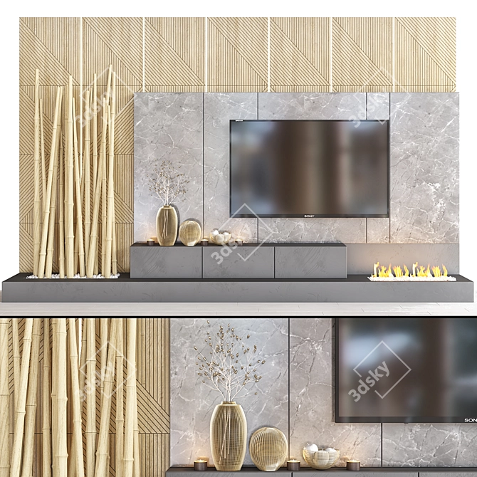 Modular TV Wall with Decor 3D model image 1