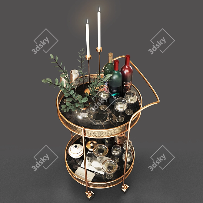 Elegant Modern Bar Cart 3D model image 2