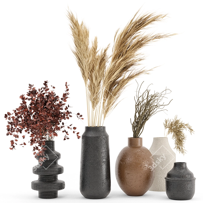Pampas Dry Plant Set with Concrete Vase 3D model image 1