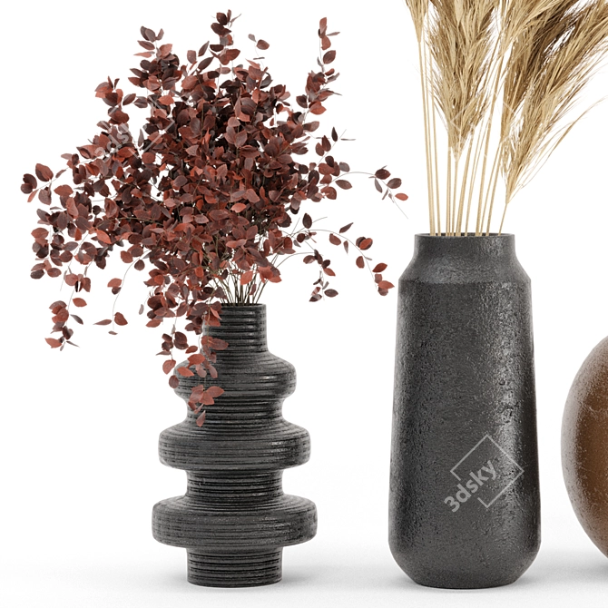 Pampas Dry Plant Set with Concrete Vase 3D model image 3