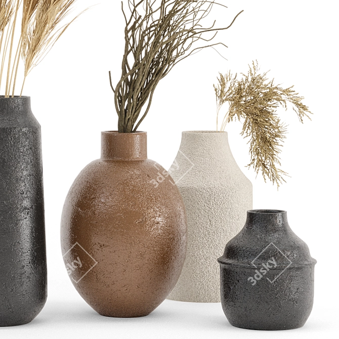 Pampas Dry Plant Set with Concrete Vase 3D model image 5