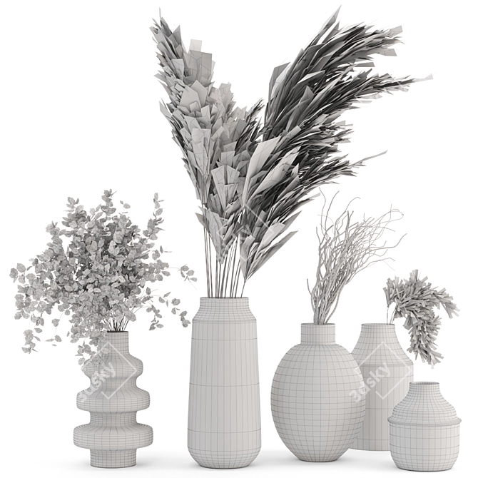 Pampas Dry Plant Set with Concrete Vase 3D model image 6