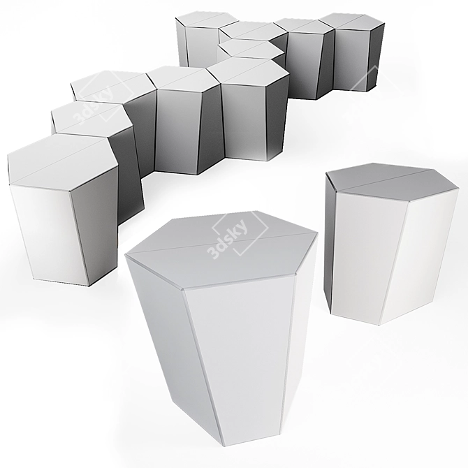 Modular Hexagon Tables & Stools 3D model image 2