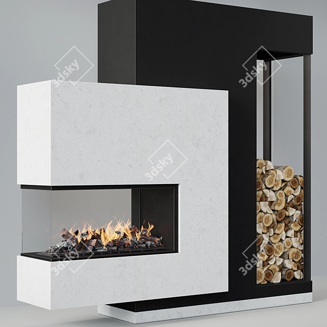 Modern Fireplace with Wood Storage 3D model image 1