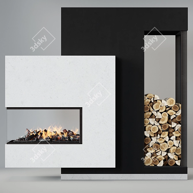 Modern Fireplace with Wood Storage 3D model image 2