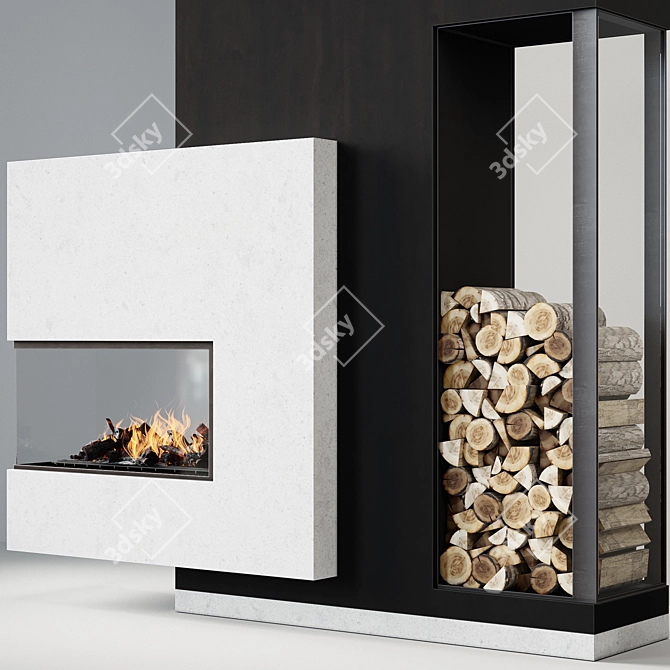 Modern Fireplace with Wood Storage 3D model image 3