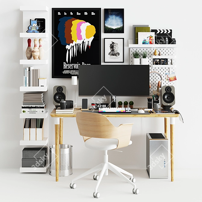 Title: IKEA Workplace Set with Decor & Tech 3D model image 8