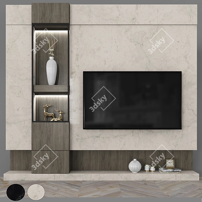 Sleek TV Wall Set with 65" Display 3D model image 1