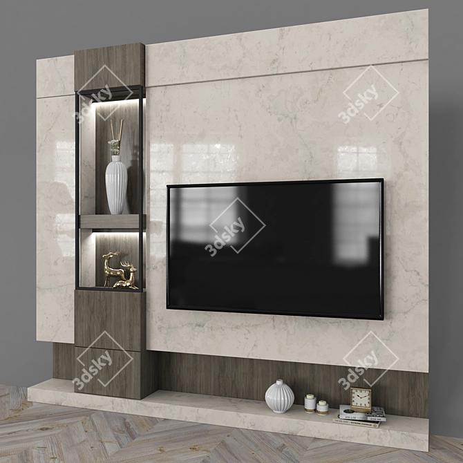 Sleek TV Wall Set with 65" Display 3D model image 4