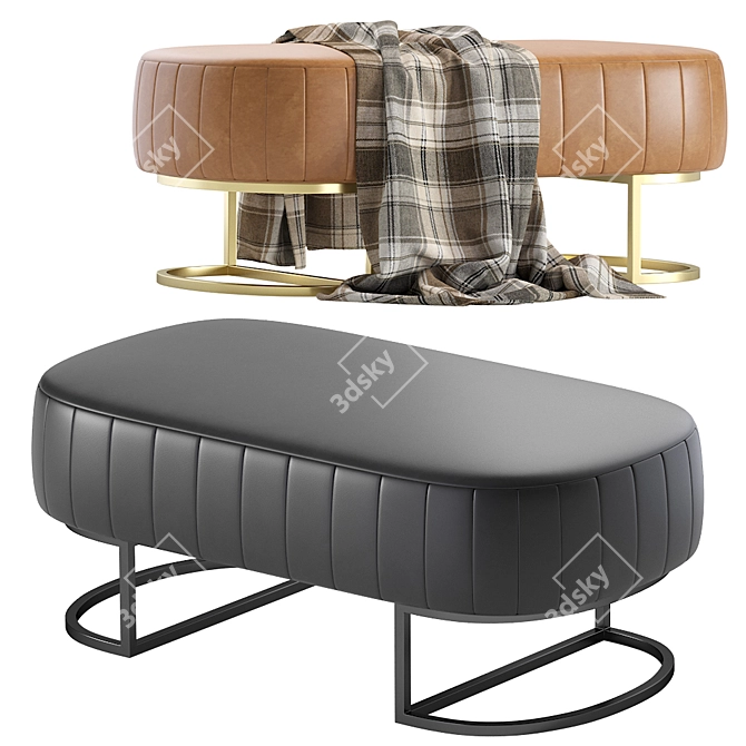 Sleek Leather Bench 3D model image 3