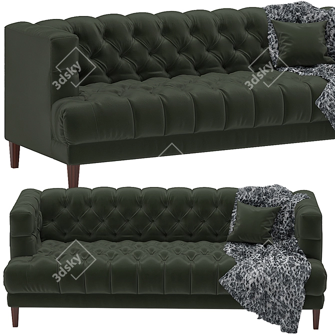 Mid-Century Vogue Green Velvet Sofa 3D model image 2