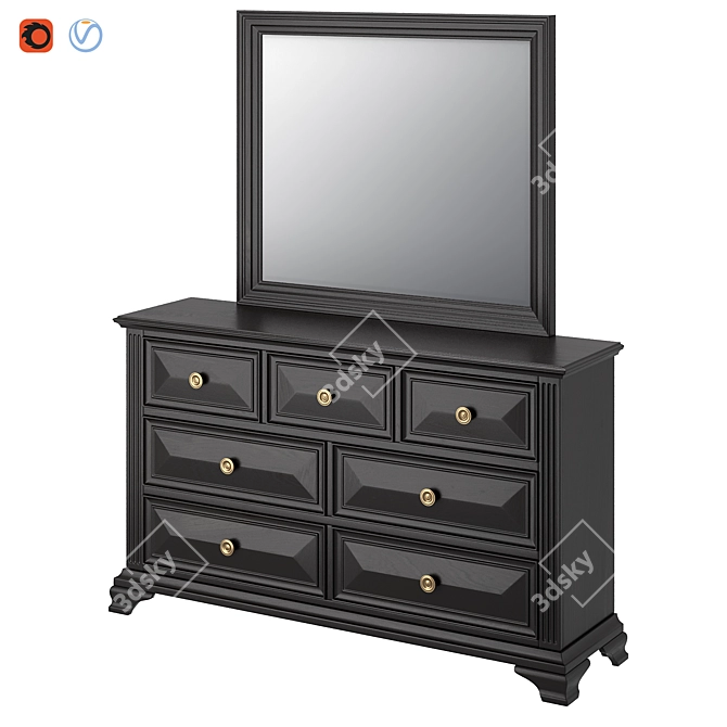 Classic Wooden Dresser with Mirror 3D model image 1