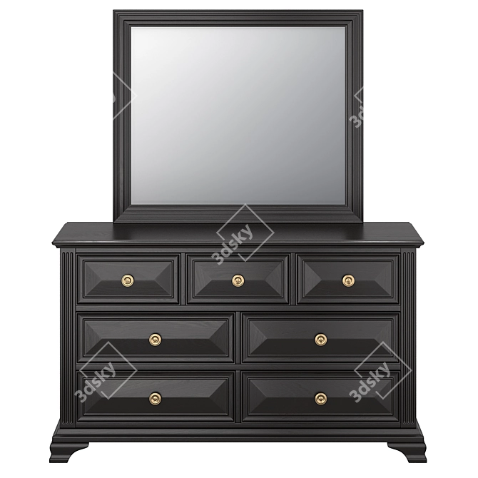 Classic Wooden Dresser with Mirror 3D model image 2