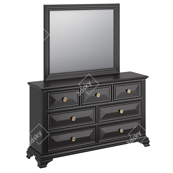 Classic Wooden Dresser with Mirror 3D model image 3