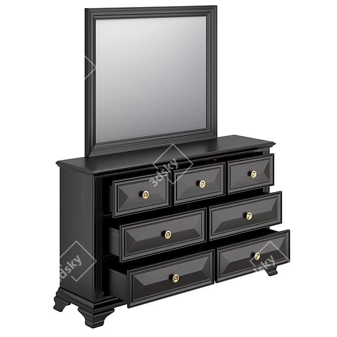 Classic Wooden Dresser with Mirror 3D model image 4