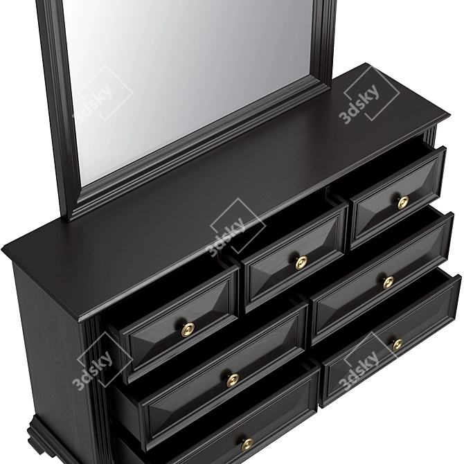 Classic Wooden Dresser with Mirror 3D model image 5