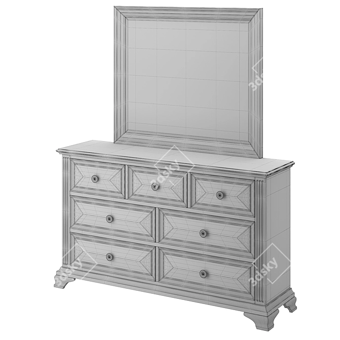 Classic Wooden Dresser with Mirror 3D model image 6