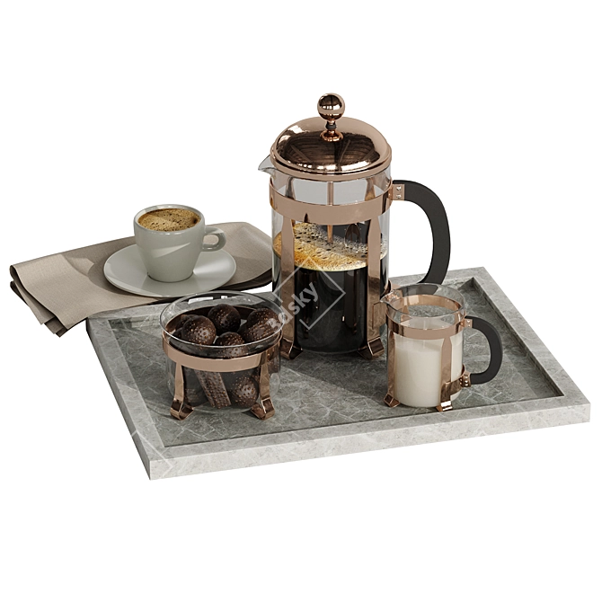Elegant 4-Piece Coffee Set 3D model image 1