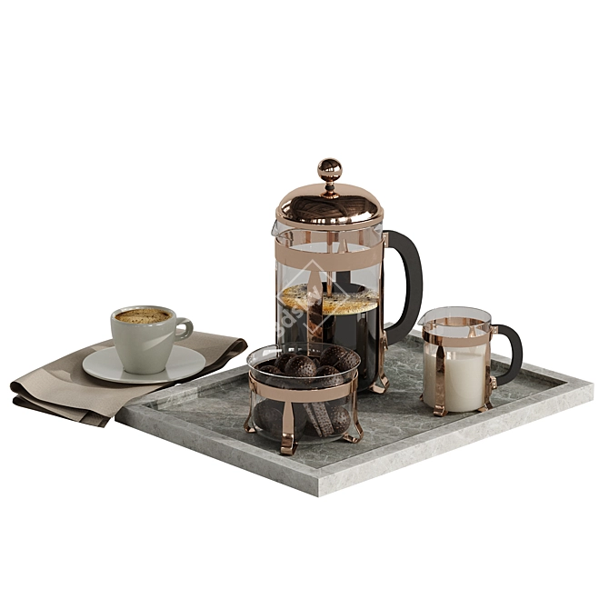 Elegant 4-Piece Coffee Set 3D model image 3