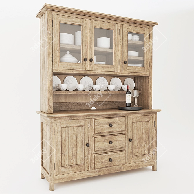 Rustic Charm: Pottery Barn Buffet & Hutch with Decor 3D model image 1