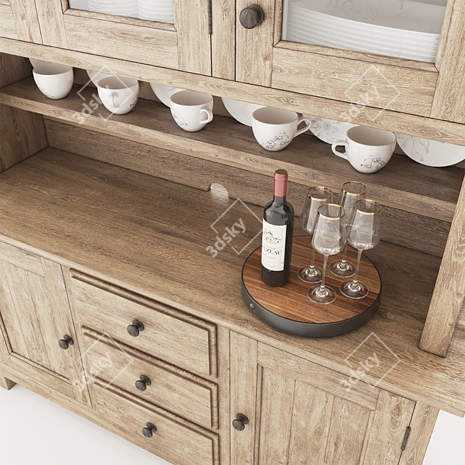 Rustic Charm: Pottery Barn Buffet & Hutch with Decor 3D model image 3