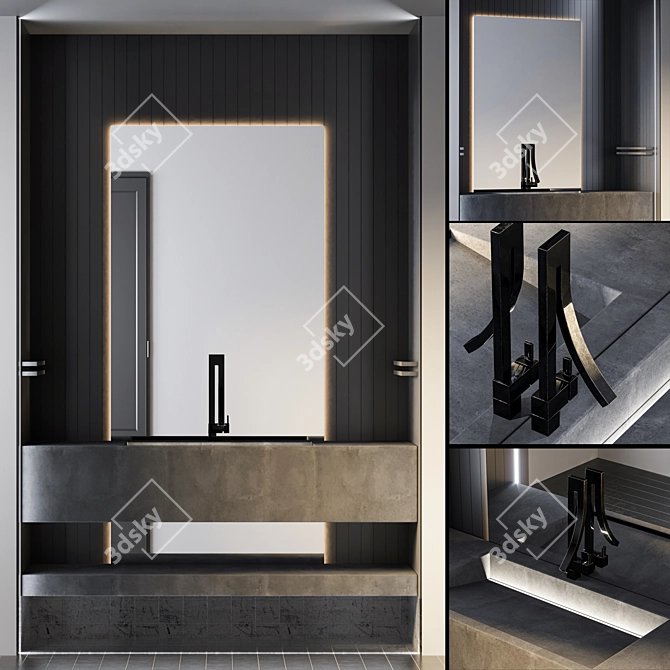 Modern 3-Piece Bathroom Furniture Set 3D model image 8