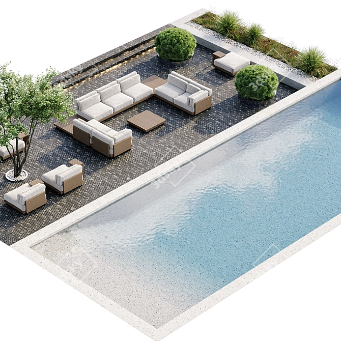 Luxury In-Ground Swimming Pool Set 3D model image 1